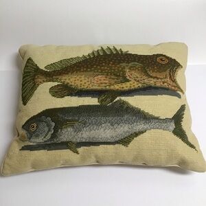 Needlepoint Throw Pillow Two Fish Bahamas Mark Catesby 16x20 Wool Velvet Zip Sea
